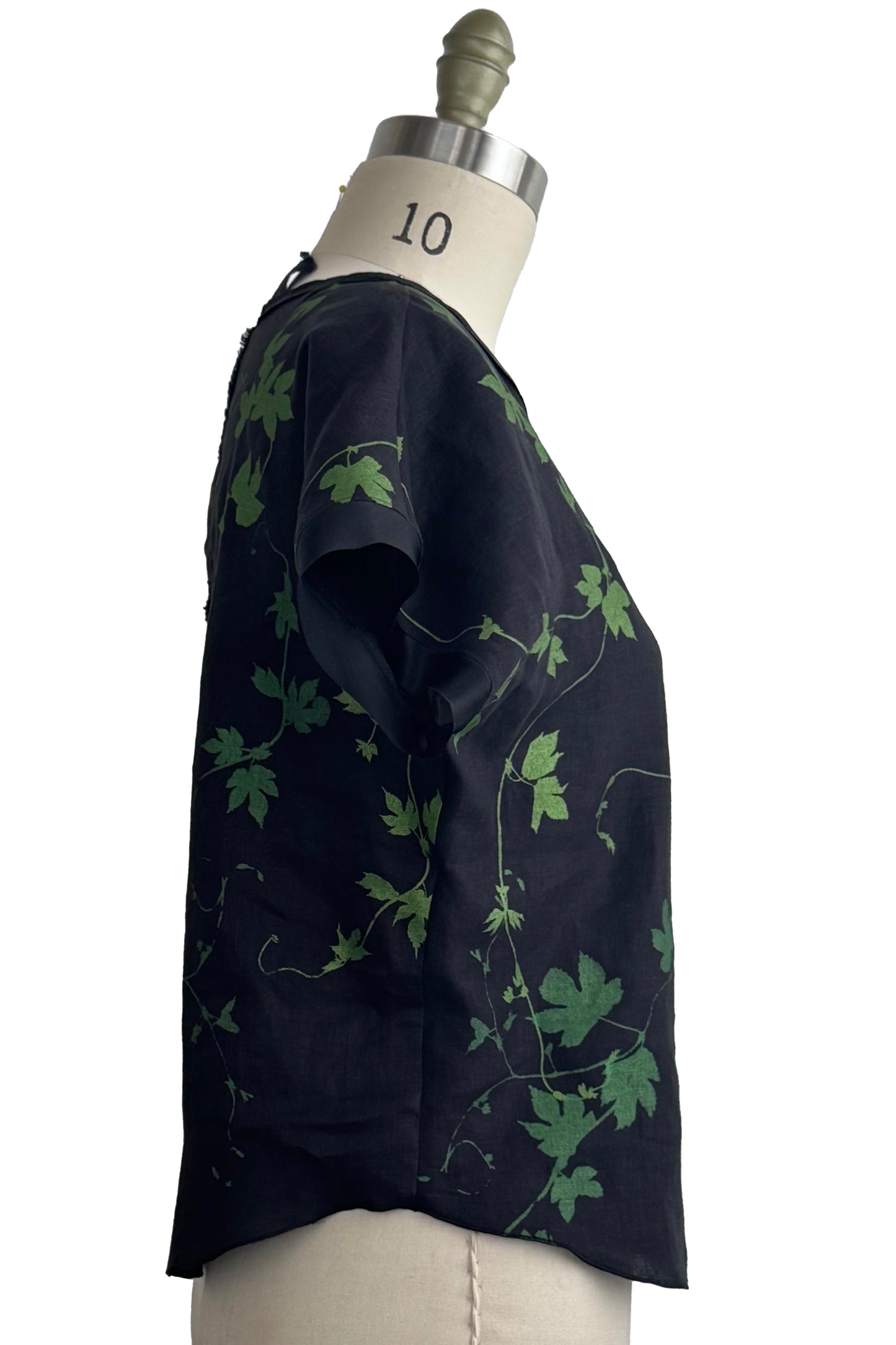 Jen Top - Linen - Vine, Moth & Wallpaper Print - Black, Green, Natural & Copper - Small
