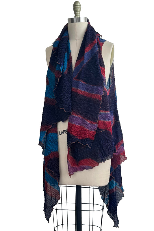 Asymmetrical Wrap Vest - Bubble Silk  - Electric Blue, Plum, Purple & Scarlet