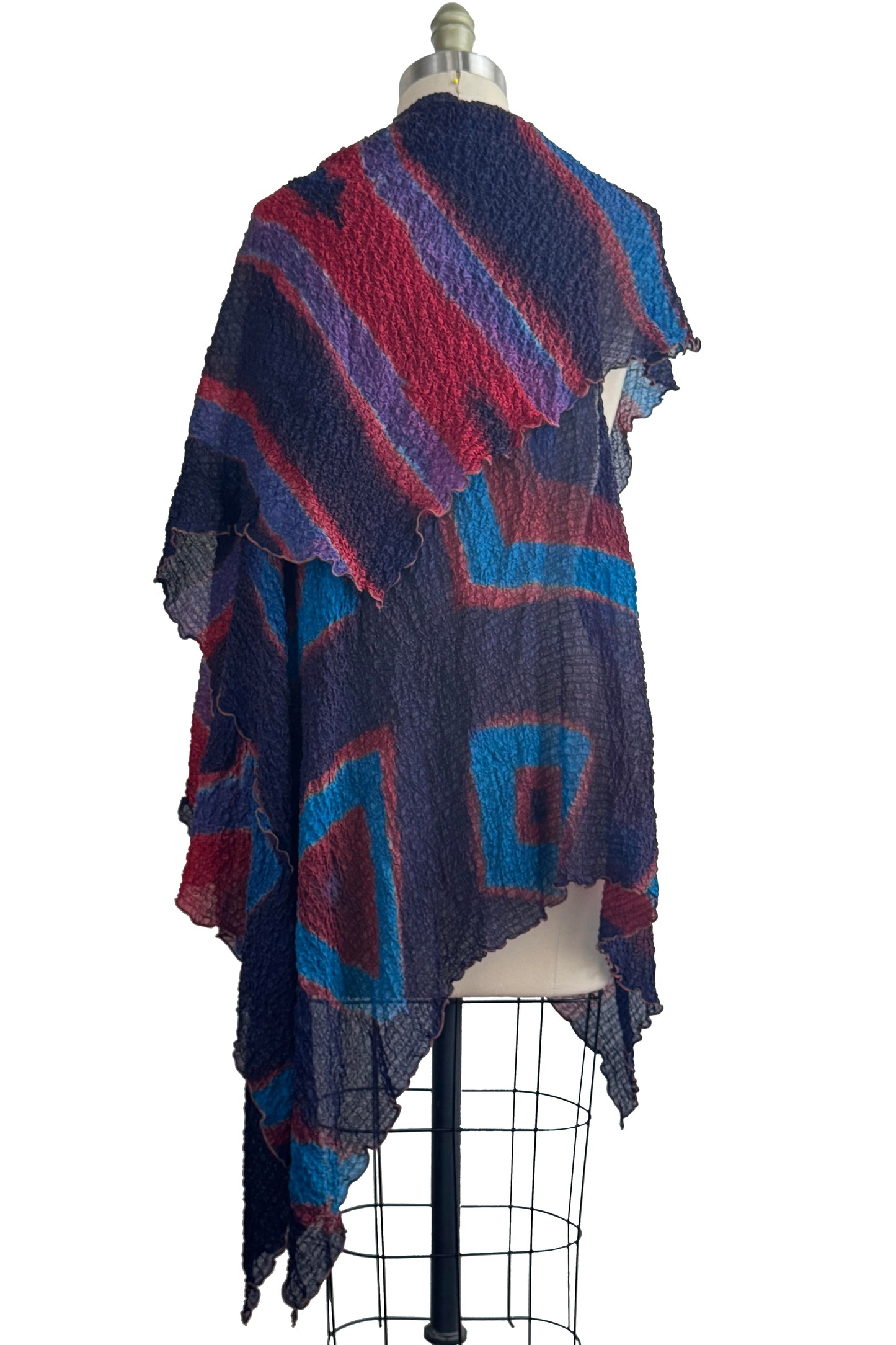 Asymmetrical Wrap Vest - Bubble Silk - Electric Blue, Plum, Purple & Scarlet