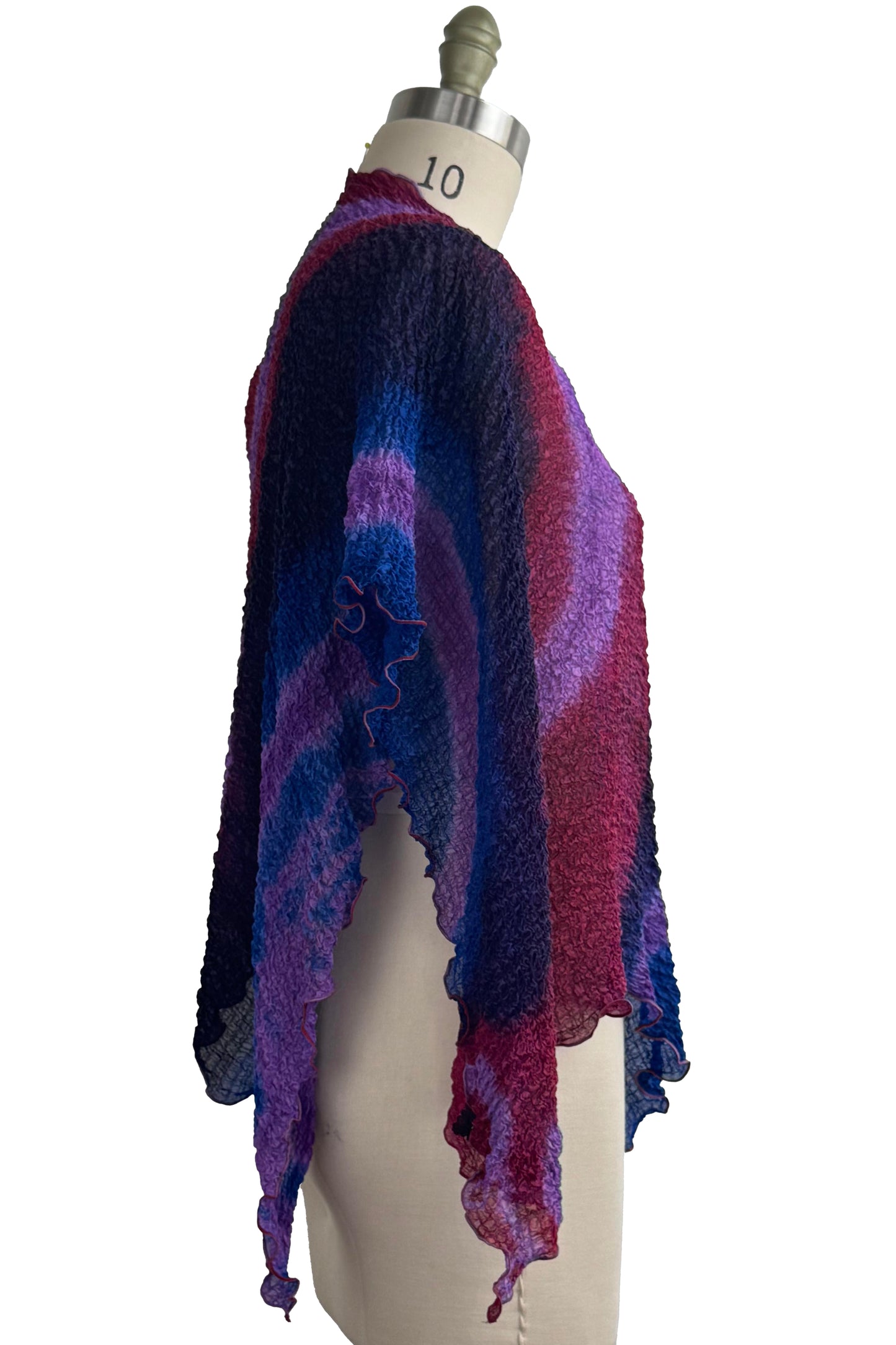 Bubble Silk Poncho - River Dye - Blue, Purple, Plum & Scarlet