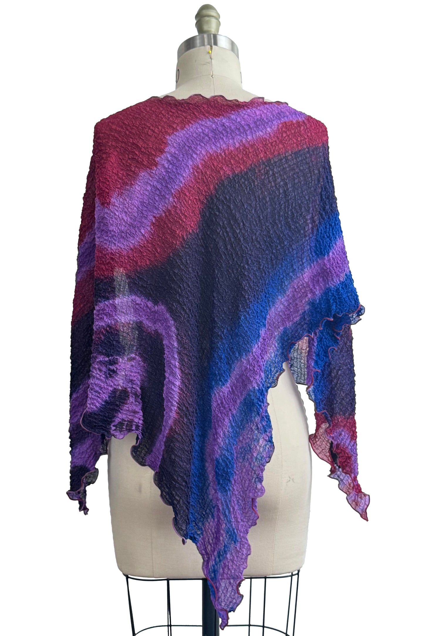 Bubble Silk Poncho - River Dye - Blue, Purple, Plum & Scarlet