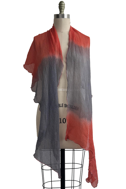Waffle Silk Scarf - Grey & Orange