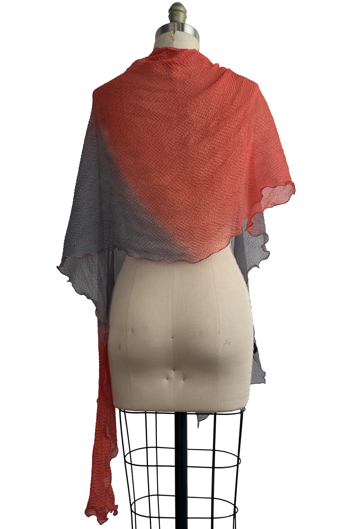 Waffle Silk Scarf - Grey & Orange