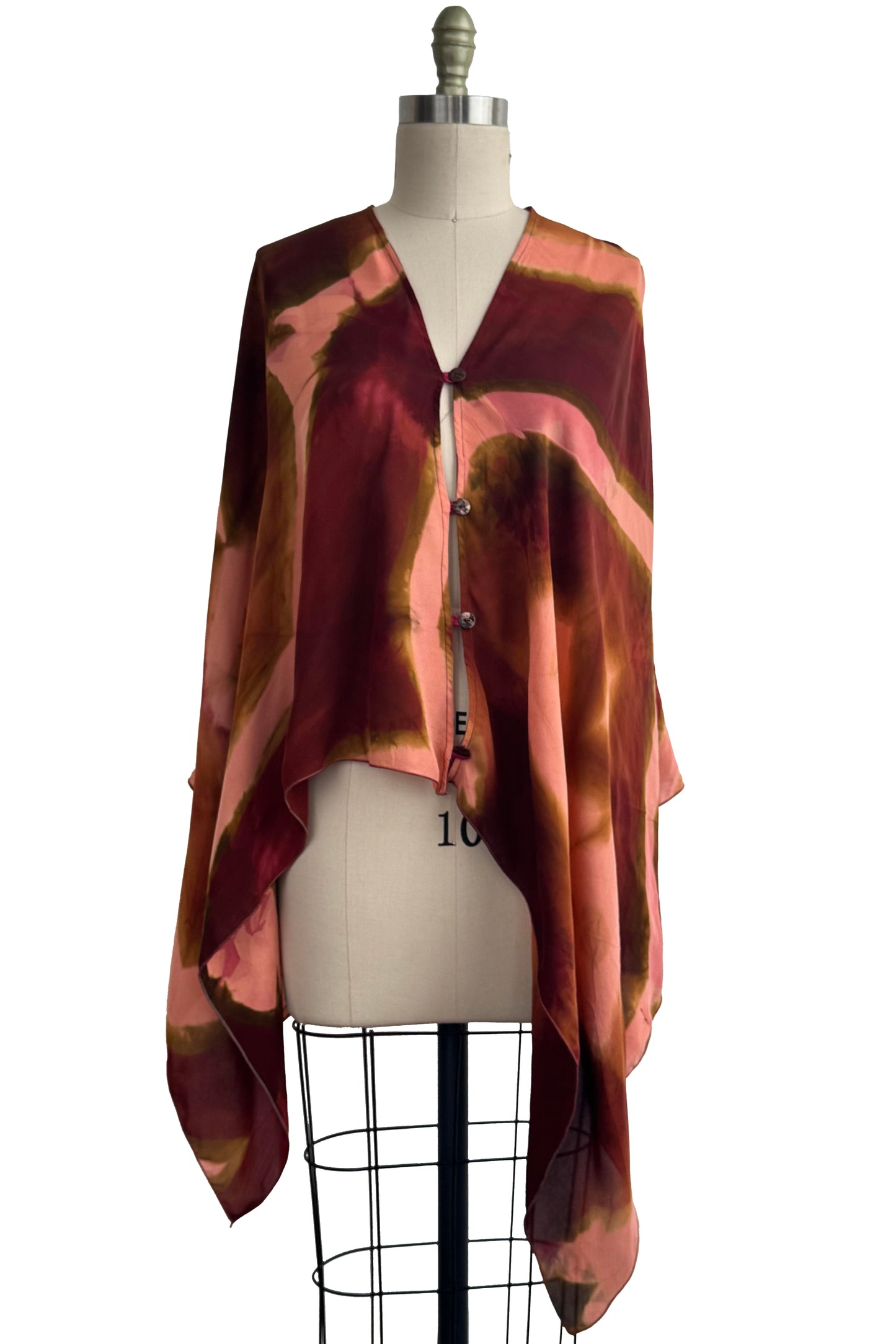 Button Drape - Silk - Shibori Dye - Peach & Brick
