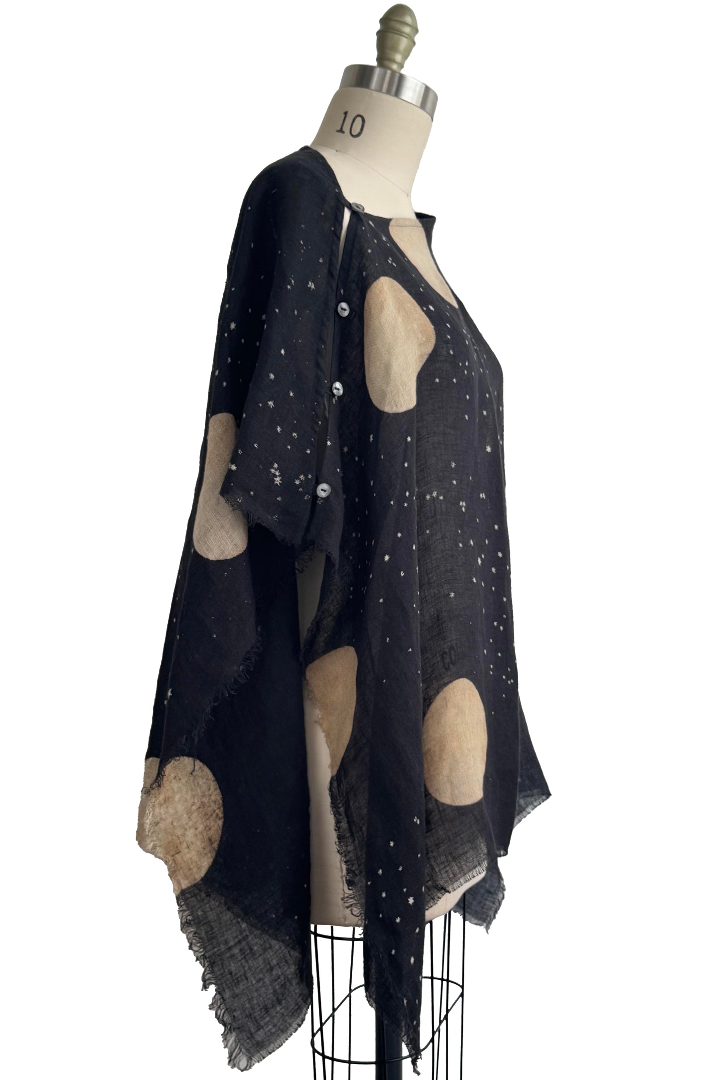 Button Drape - Linen - Moon & Stars Print - Black & Natural
