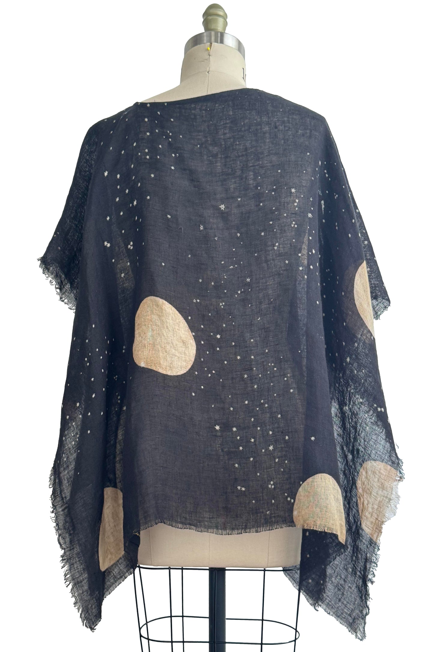Button Drape - Linen - Moon & Stars Print - Black & Natural