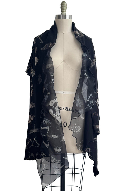 Shawl - Silk Organza & French Terry - Bug Print - Black & Natural