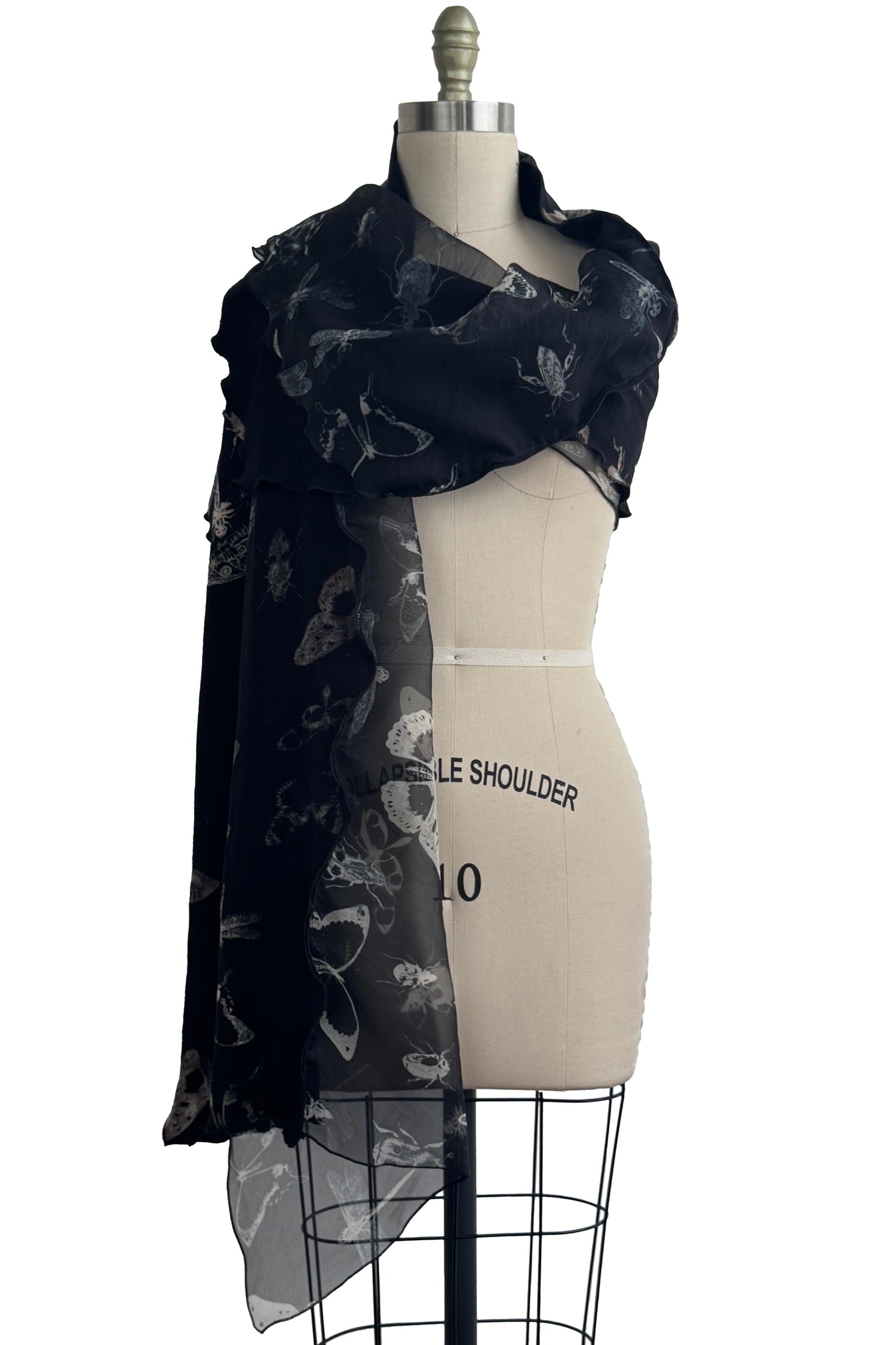 Shawl - Silk Organza & French Terry - Bug Print - Black & Natural