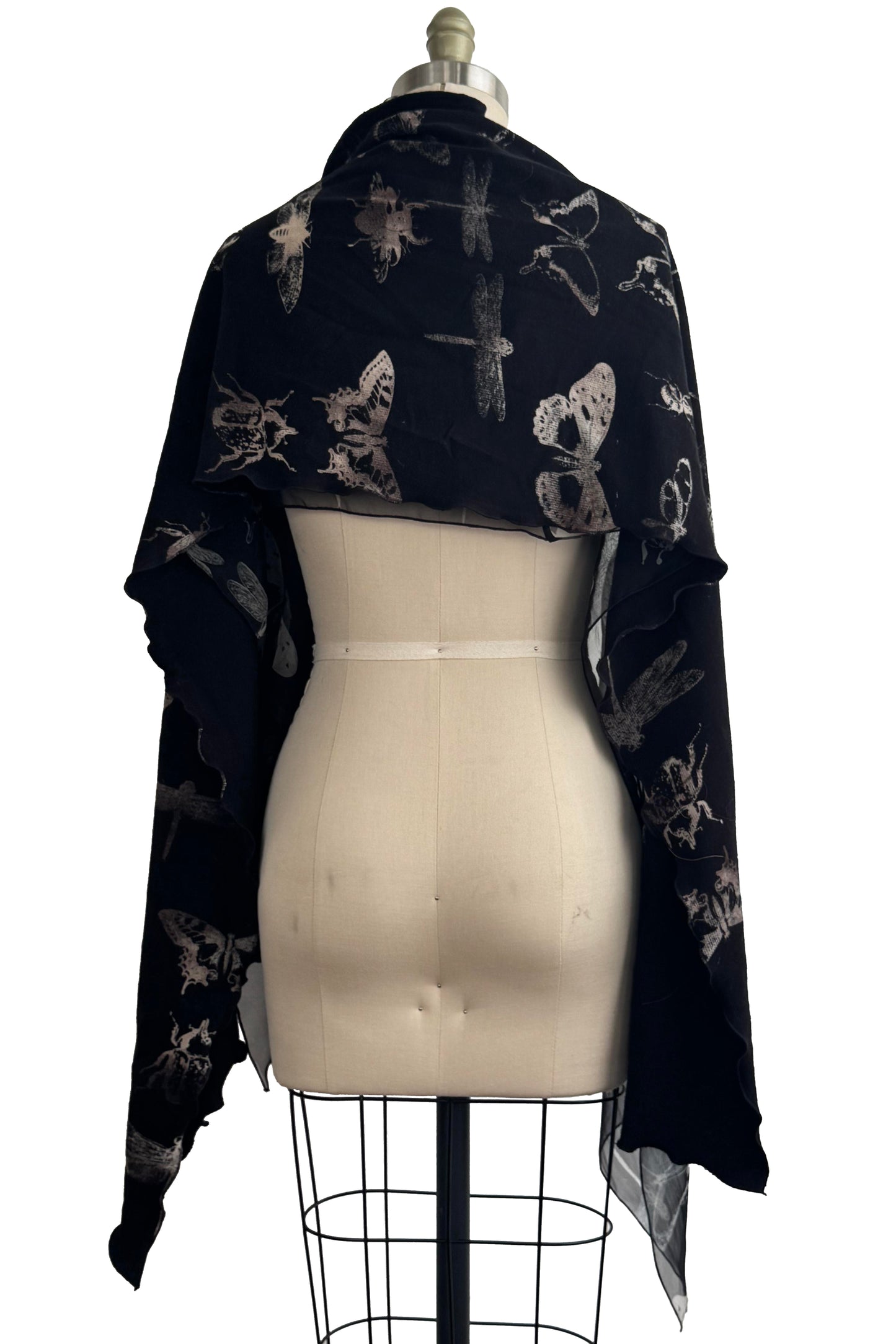 Shawl - Silk Organza & French Terry - Bug Print - Black & Natural