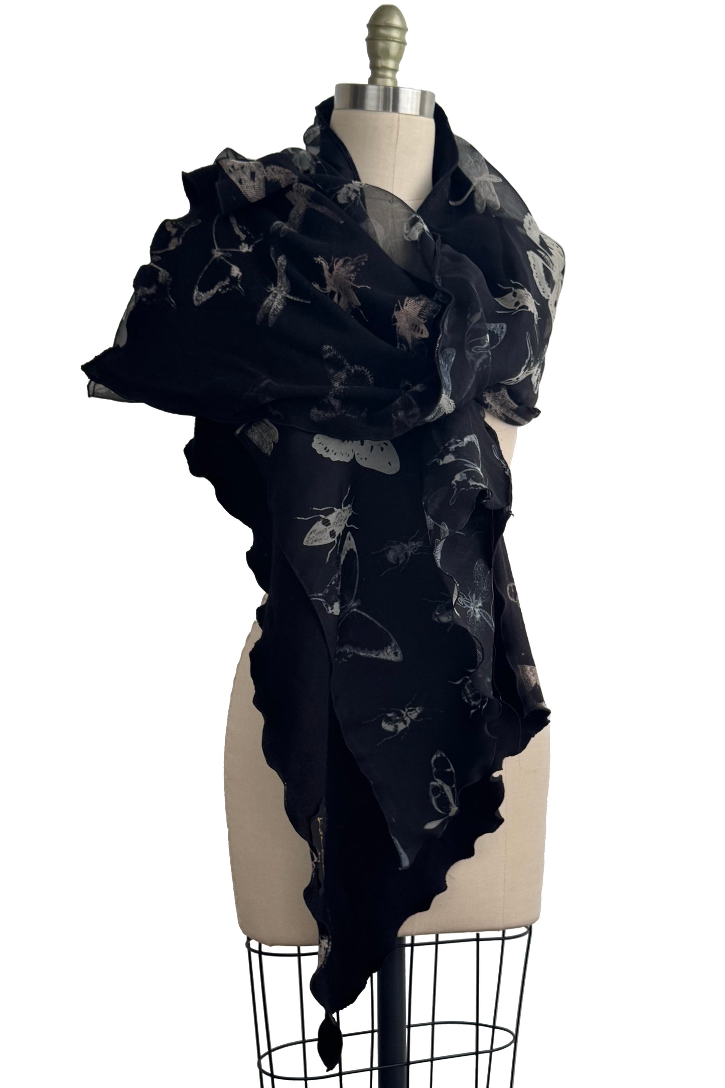 Shawl - Silk Organza & French Terry - Bug Print - Black & Natural