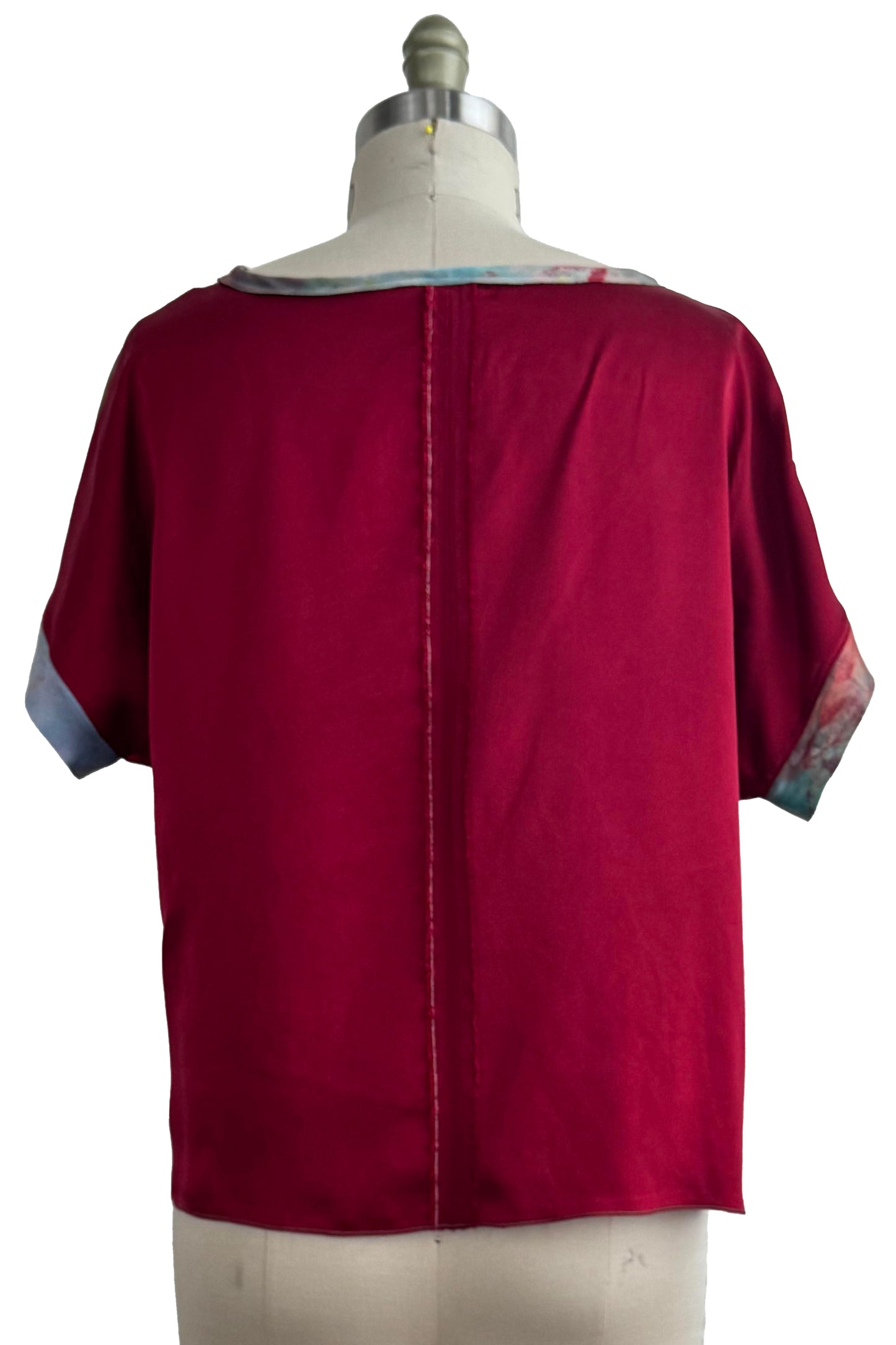Jen Top - Silk - Painted Dye - Scarlet, Peach, Blue & Lime Green - Medium