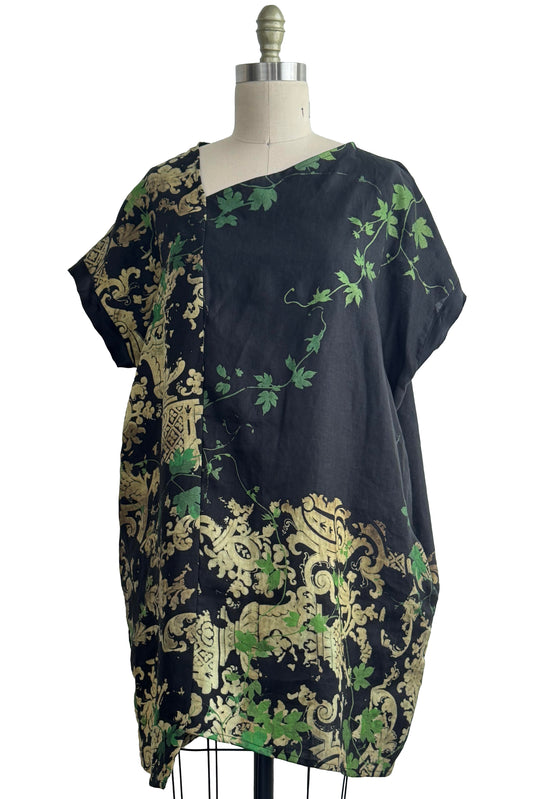 Petra Tunic - Linen - Vine & Wallpaper Print - Black, Natural & Green - Medium