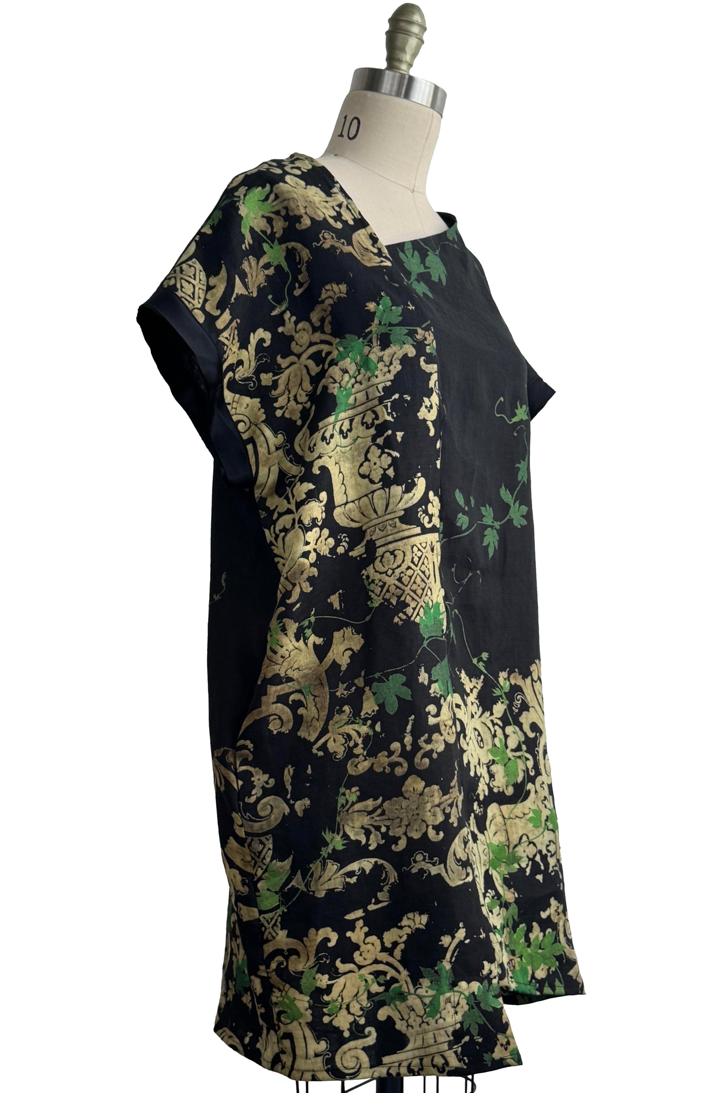 Petra Tunic - Linen - Vine & Wallpaper Print - Black, Natural & Green - Medium