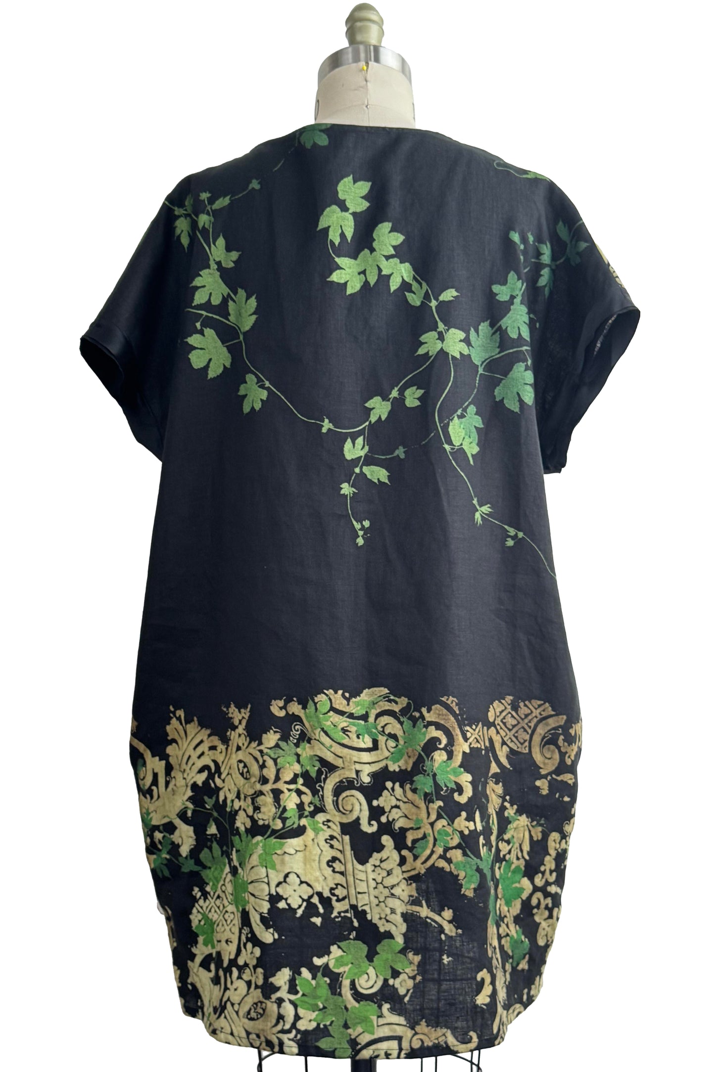 Petra Tunic - Linen - Vine & Wallpaper Print - Black, Natural & Green - Medium