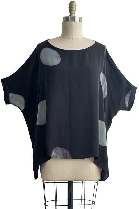 Deb Top - Silk Charmeuse - Moon Print - Black & Grey