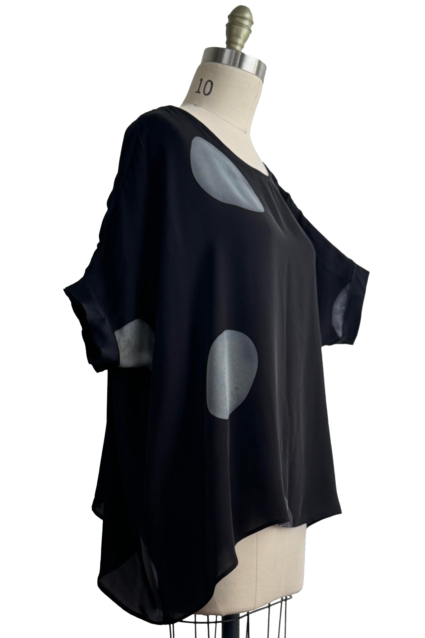 Deb Top - Silk Charmeuse - Moon Print - Black & Grey