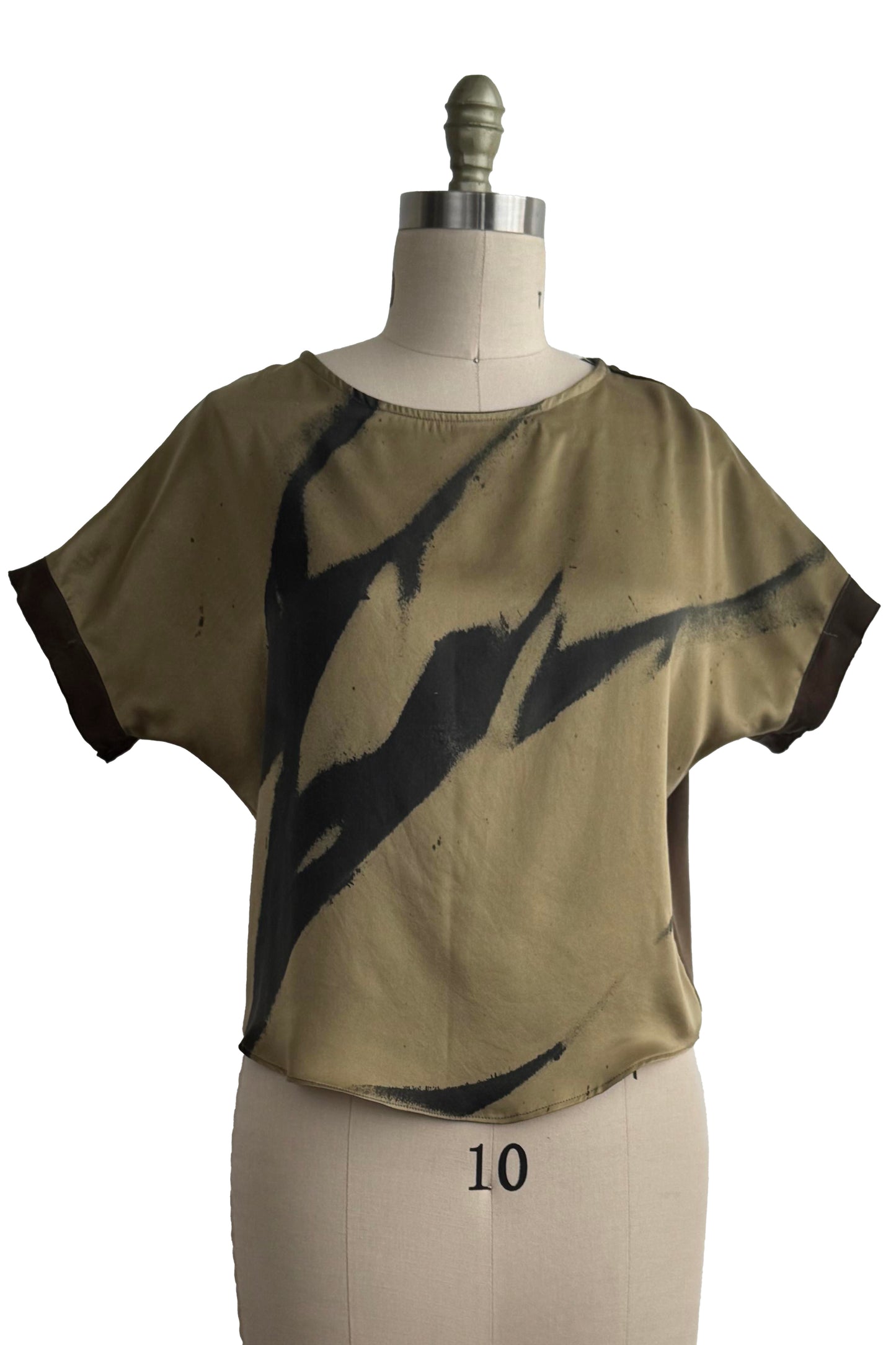 Jen Top - Silk - Painted Dye - Olive Green & Slate Grey - Small