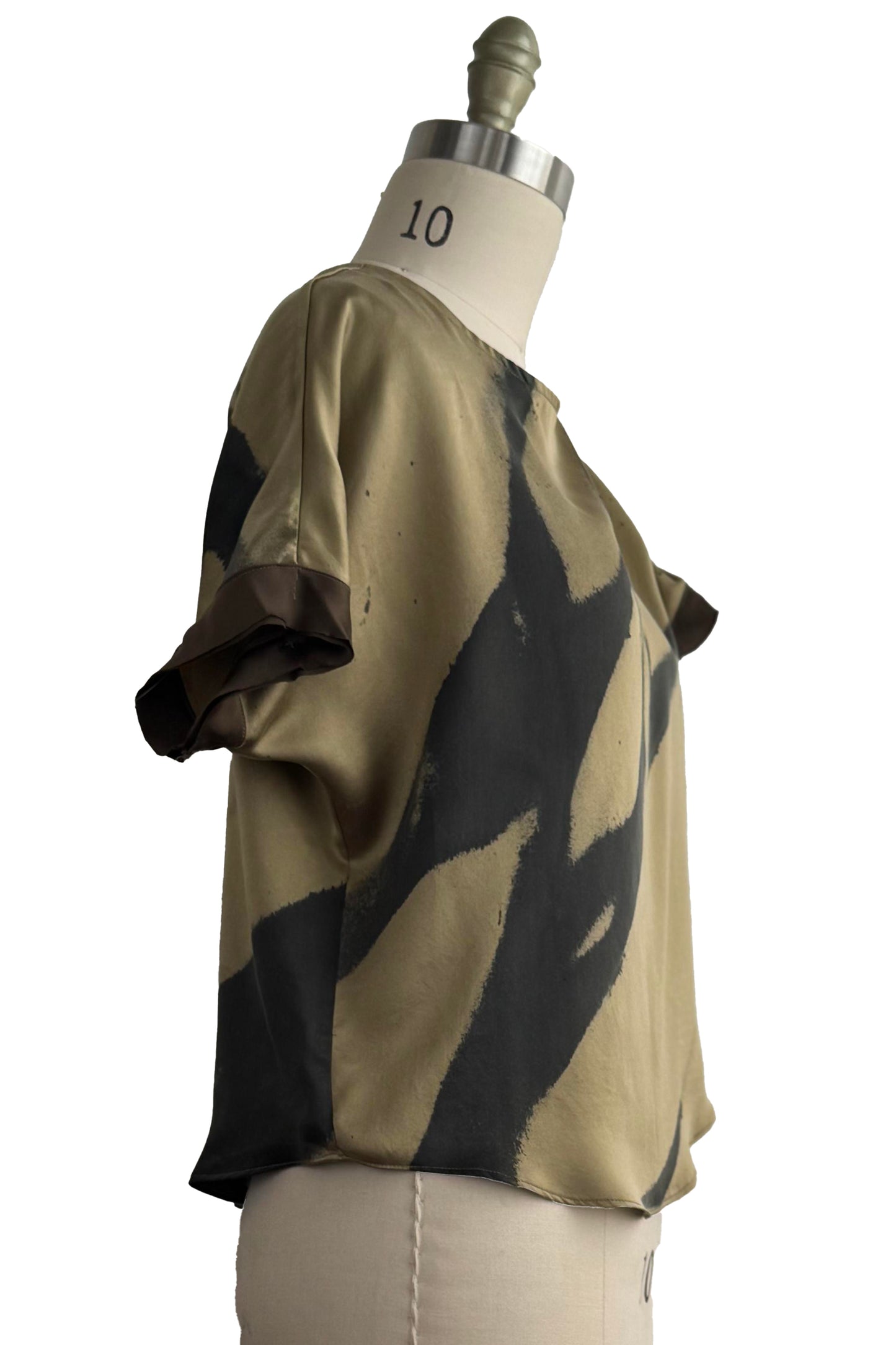 Jen Top - Silk - Painted Dye - Olive Green & Slate Grey - Small