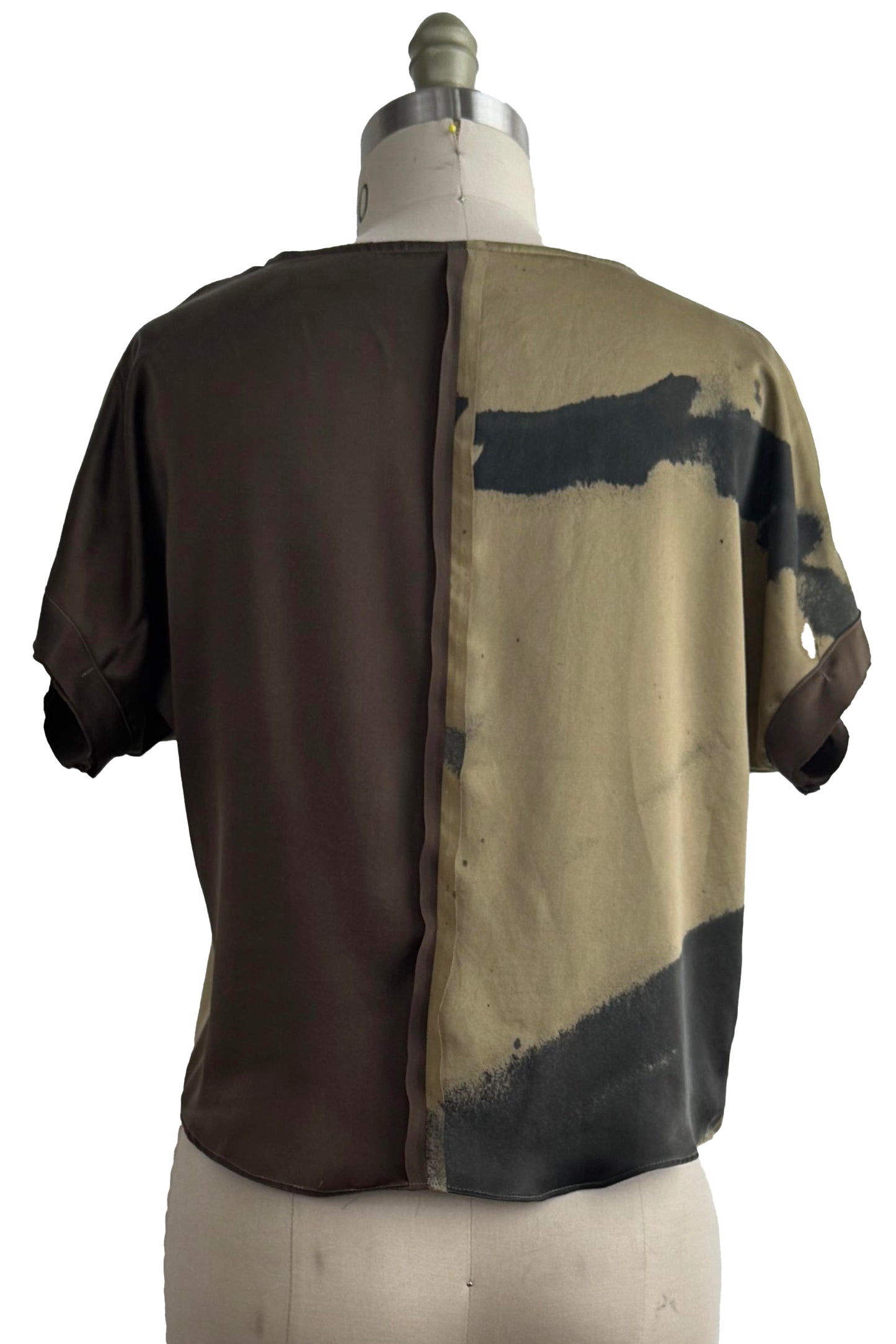 Jen Top - Silk - Painted Dye - Olive Green & Slate Grey - Small