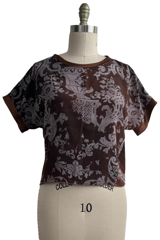 Jen Top - Silk - Wallpaper Print - Brown & White - Small