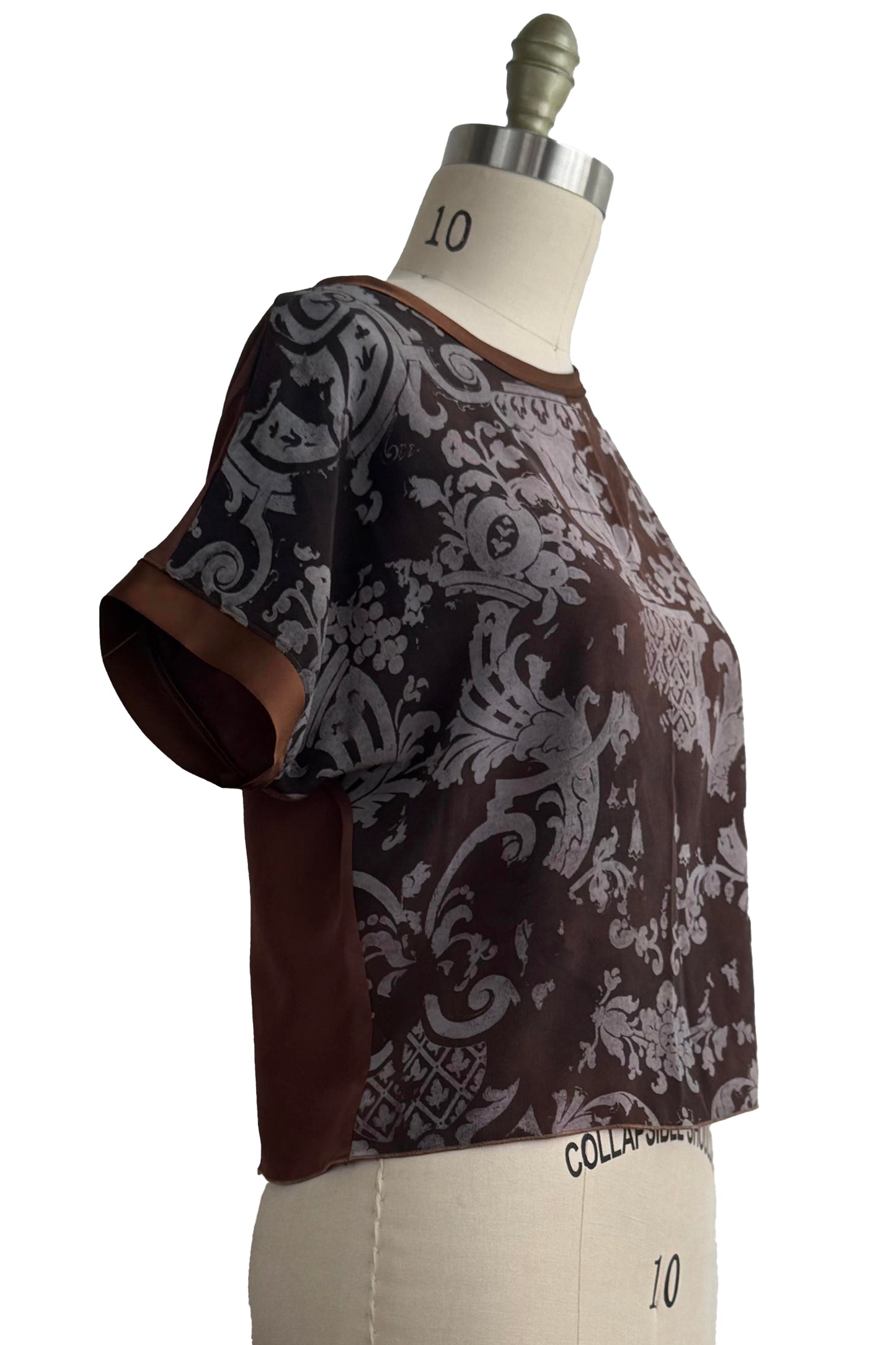 Jen Top - Silk - Wallpaper Print - Brown & White - Small