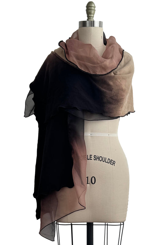 Shawl - Silk Organza & French Terry - Black & Tan