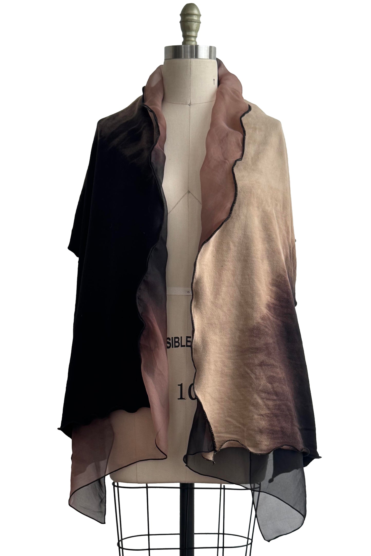 Shawl - Silk Organza & French Terry - Black & Tan