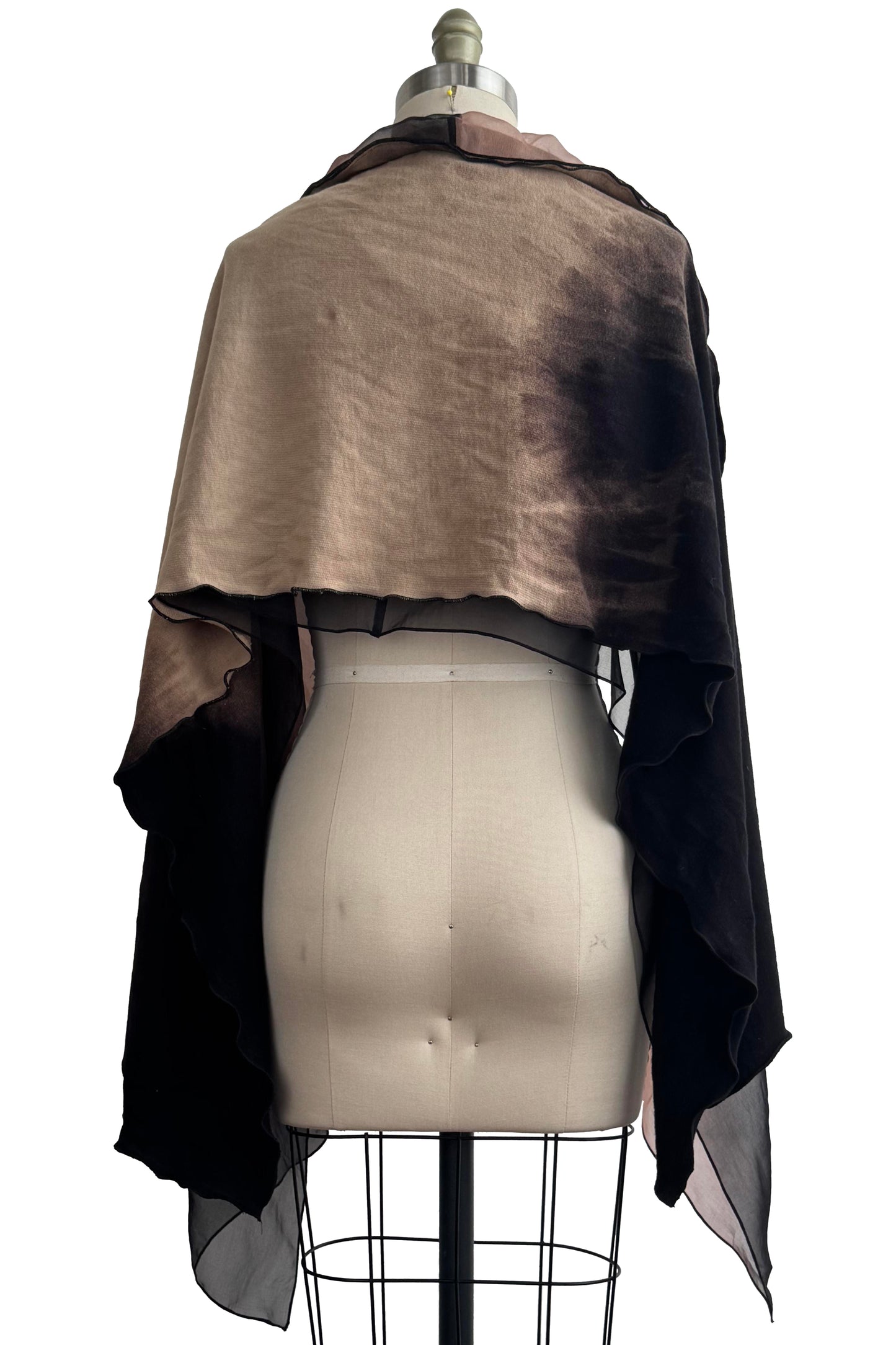 Shawl - Silk Organza & French Terry - Black & Tan