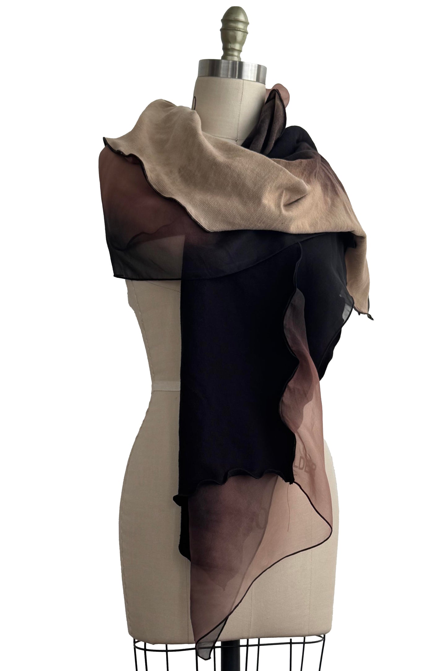 Shawl - Silk Organza & French Terry - Black & Tan