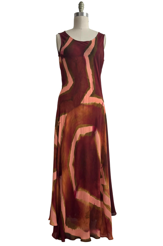 Fan Dress - Silk Georgette - Peach & Brick Red - Small