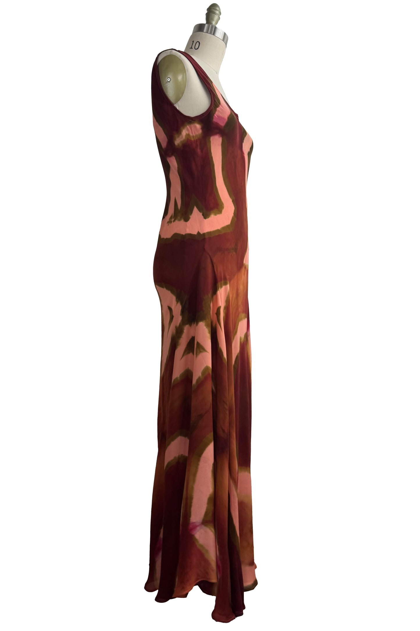 Fan Dress - Silk Georgette - Peach & Brick Red - Small