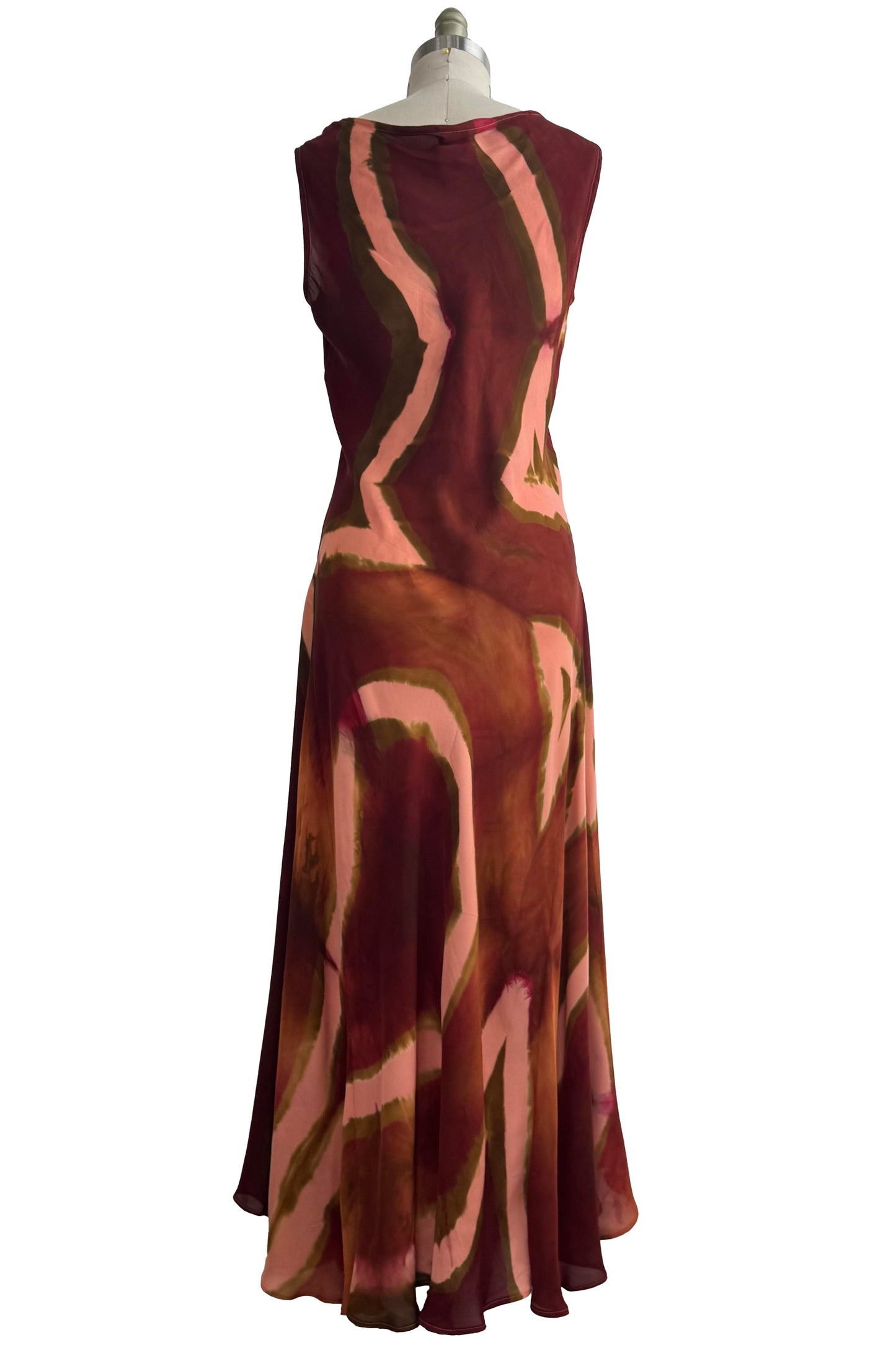 Fan Dress - Silk Georgette - Peach & Brick Red - Small