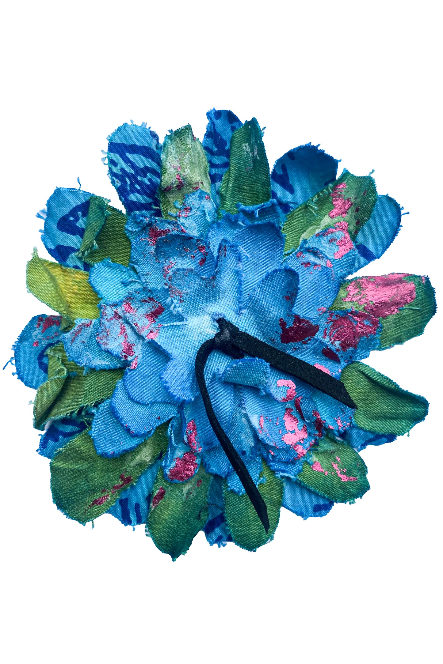Magnetic Flower Brooch - Cotton - Foil Print - Blue, Green & Hot Pink