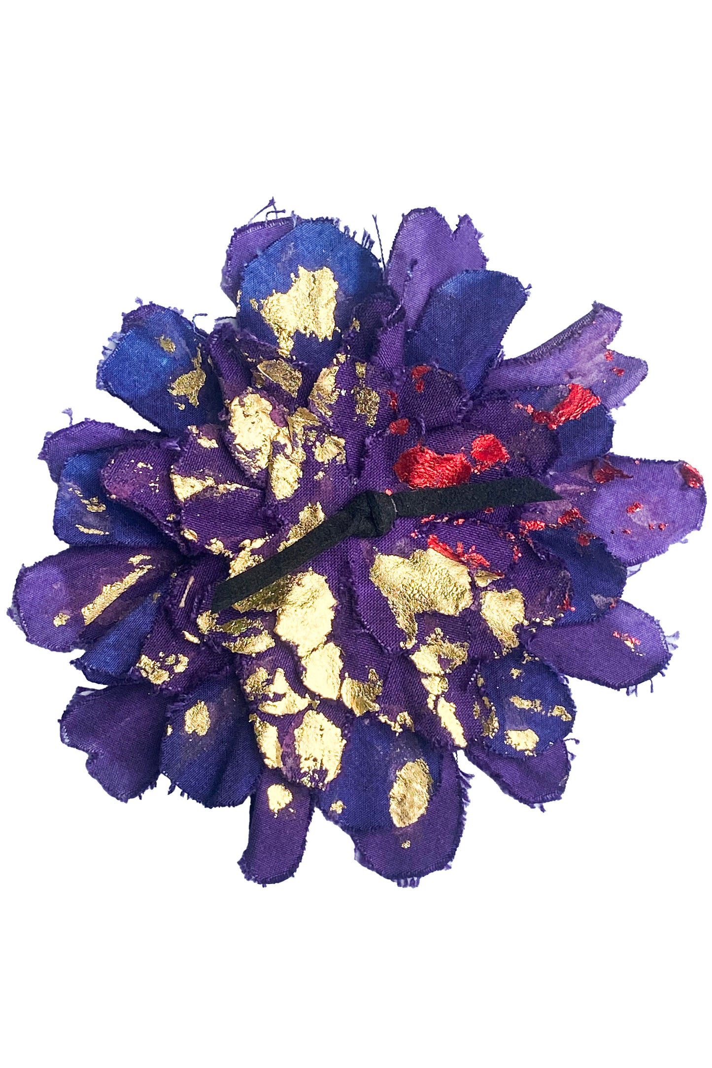 Magnetic Flower Brooch w/ Foil Print - Purple, Gold & Red