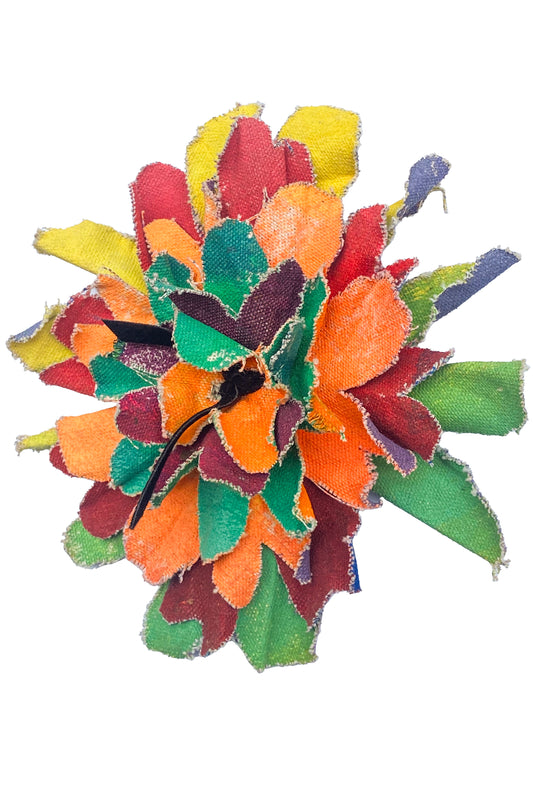 Magnetic Flower Brooch - Cotton - Orange, Green, Yellow & Red