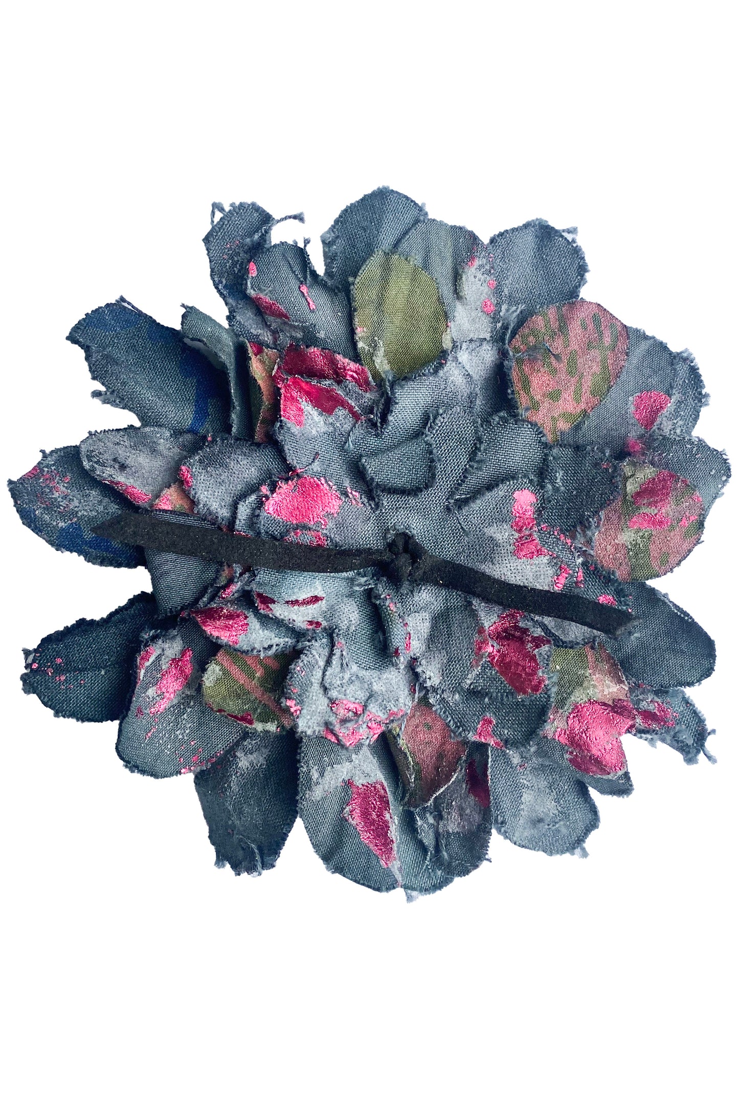 Magnetic Flower Brooch - Cotton - Foil Print - Charcoal & Hot Pink