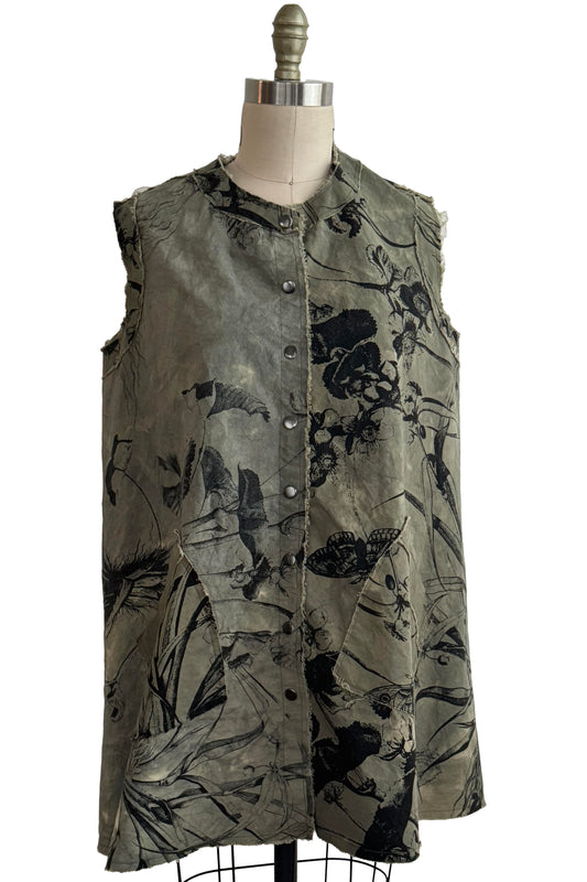 Quant Dress in Cotton - Marsh Garden Print - Olive Green & Black