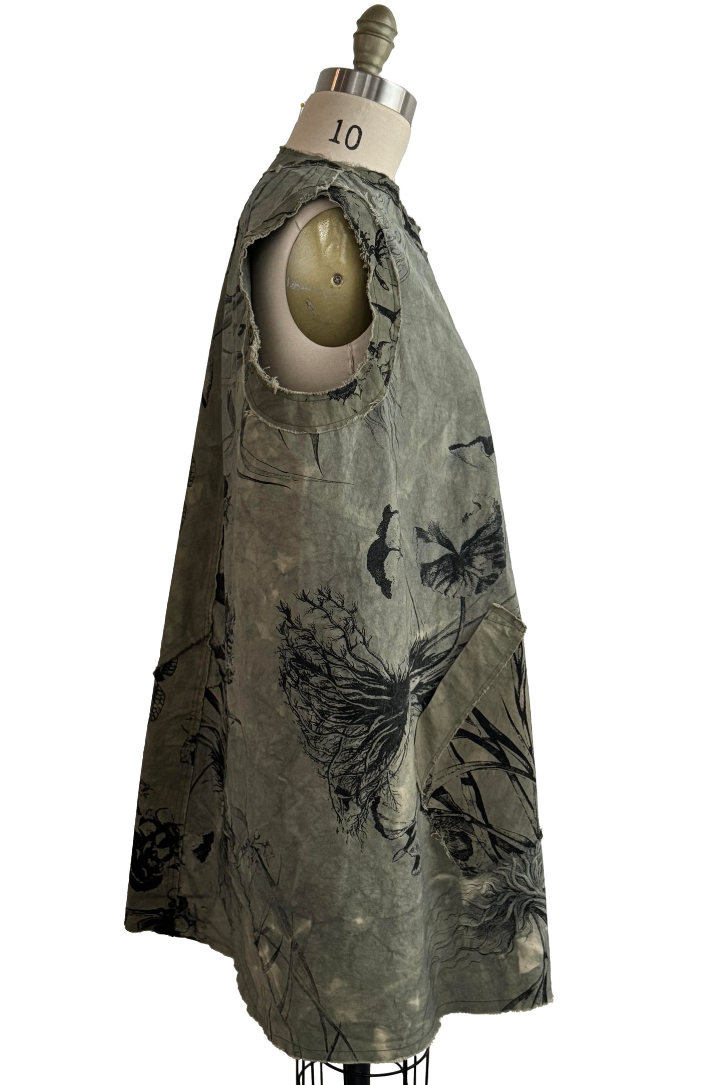 Quant Dress in Cotton - Marsh Garden Print - Olive Green & Black