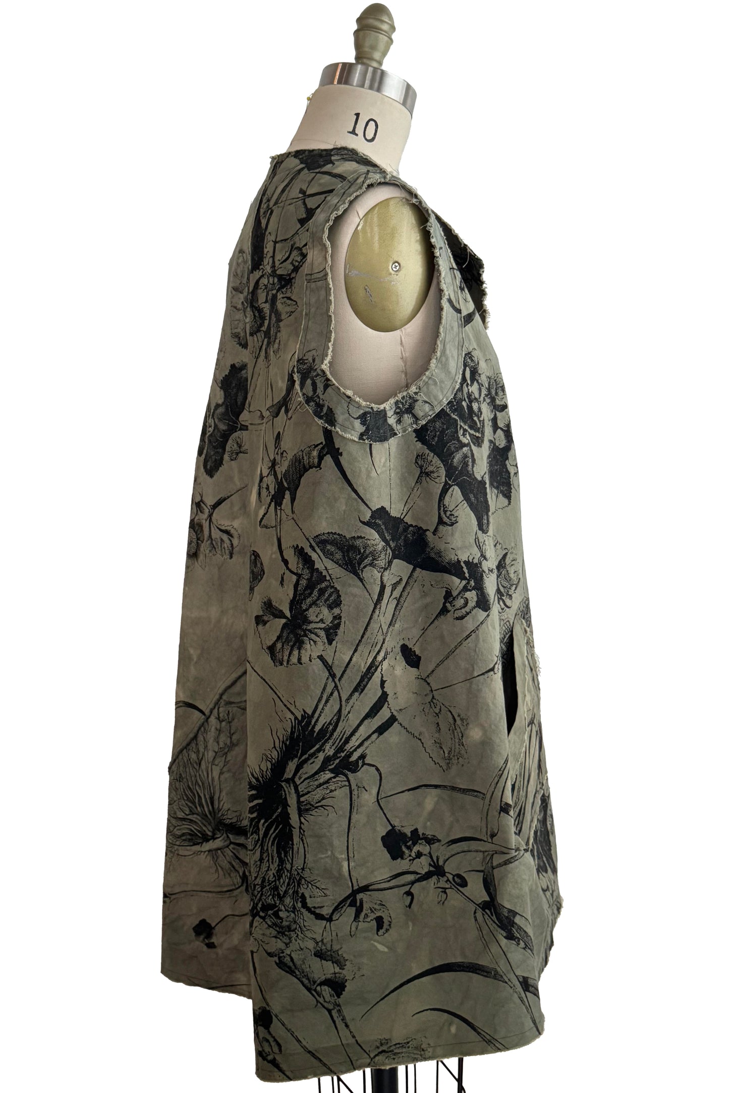 Quant Dress in Cotton - Marsh Garden Print - Olive Green & Black