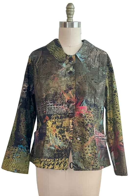 Riding Coat in Cotton w/ Chaos Print - Black - Medium