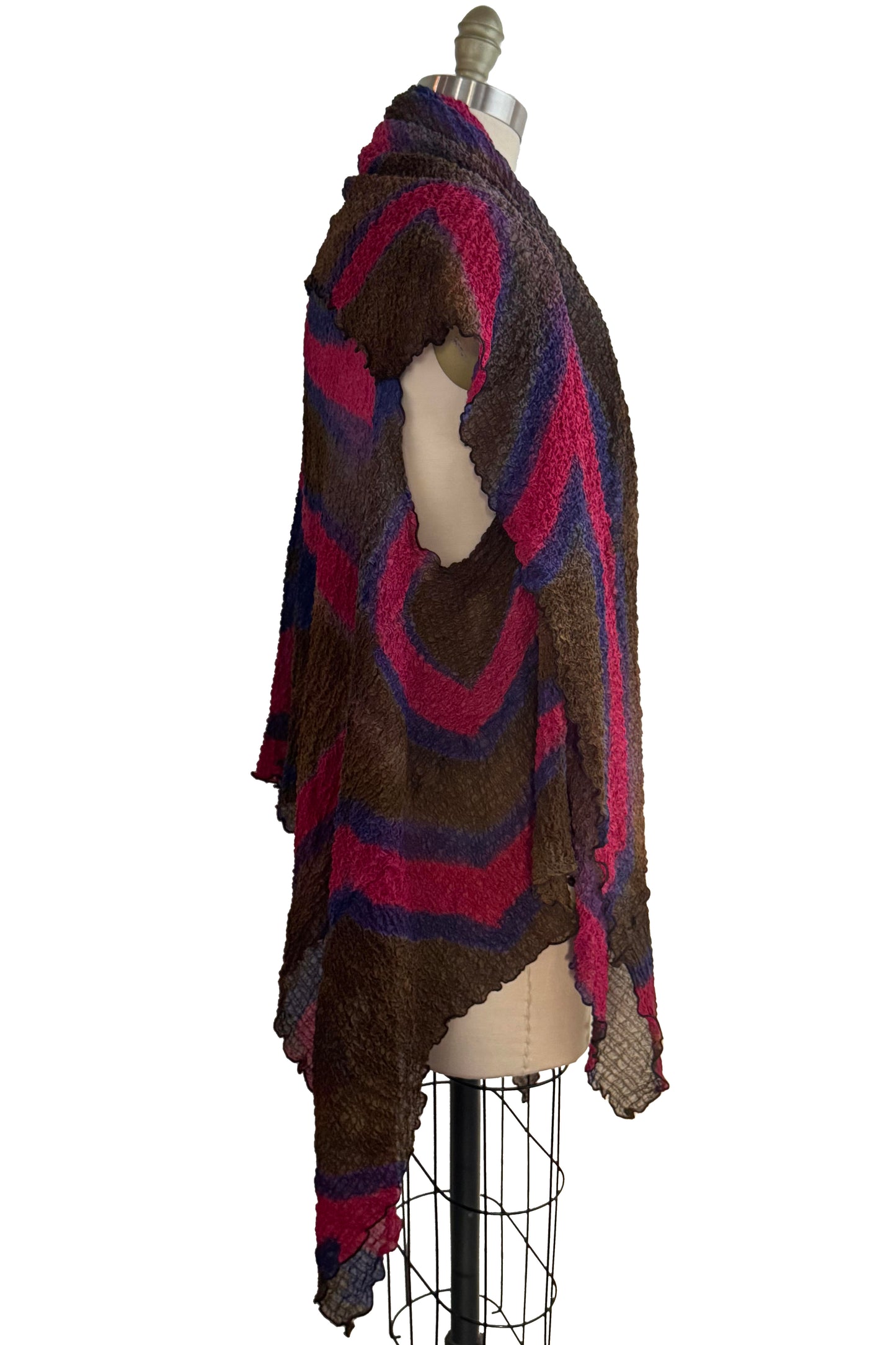 Asymmetrical Wrap Vest - Bubble Silk - Shibori Dye - Olive, Magenta & Blue