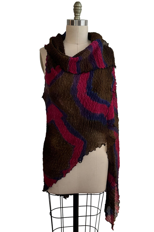 Asymmetrical Wrap Vest - Bubble Silk  - Shibori Dye - Olive, Magenta & Blue