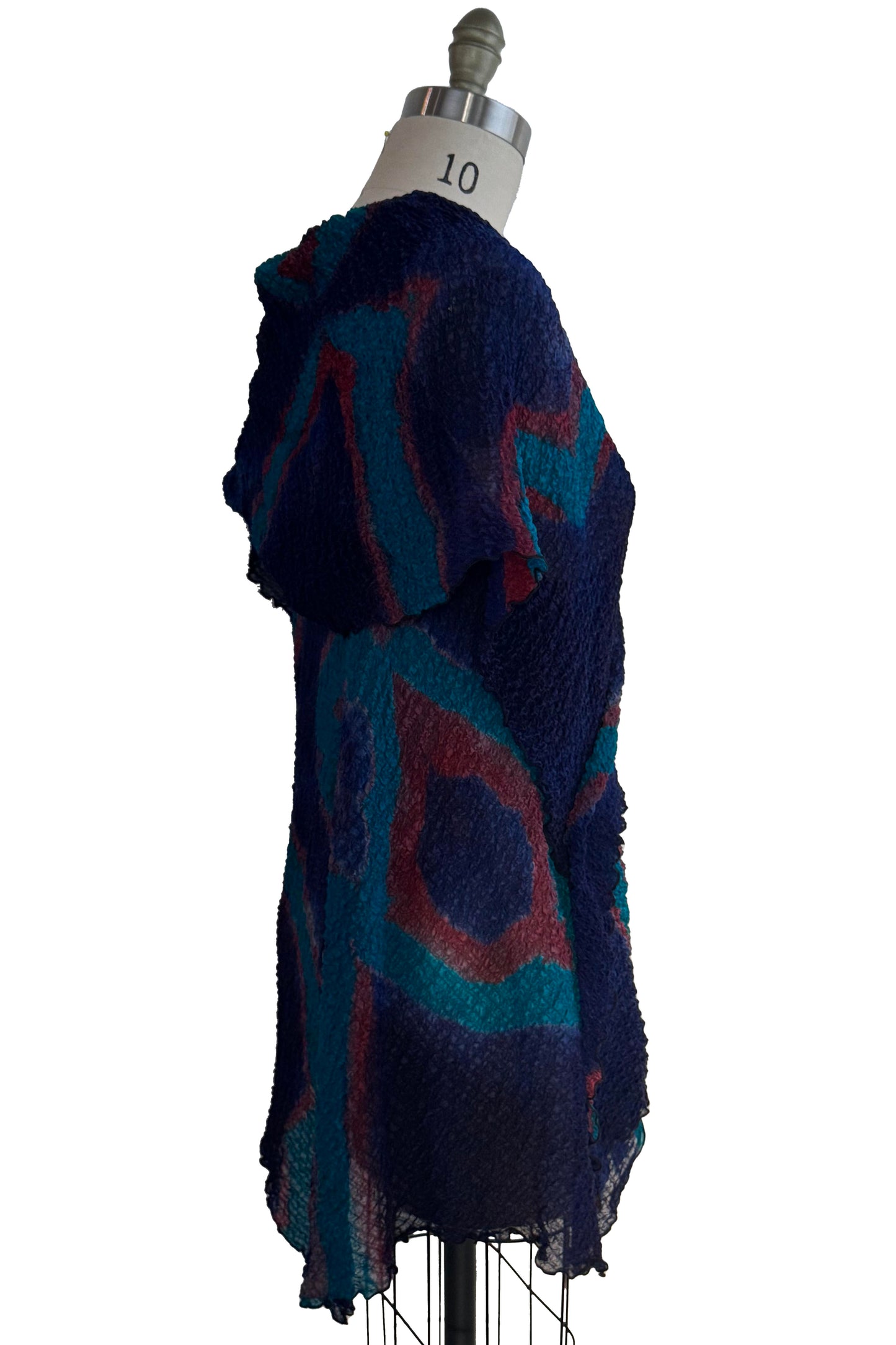 Asymmetrical Wrap Vest - Bubble Silk - Shibori Dye - Navy, Turquoise & Red