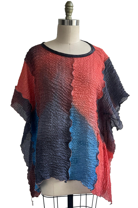 Deb Top - Textured Silk - Ombre Dyed - Black, Blue & Red