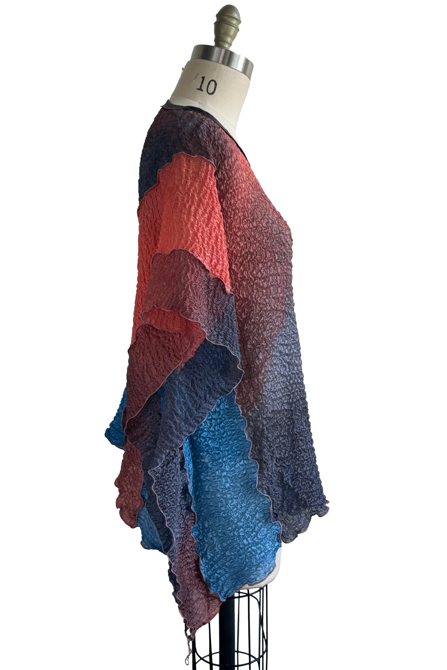 Deb Top - Textured Silk - Ombre Dyed - Black, Blue & Red