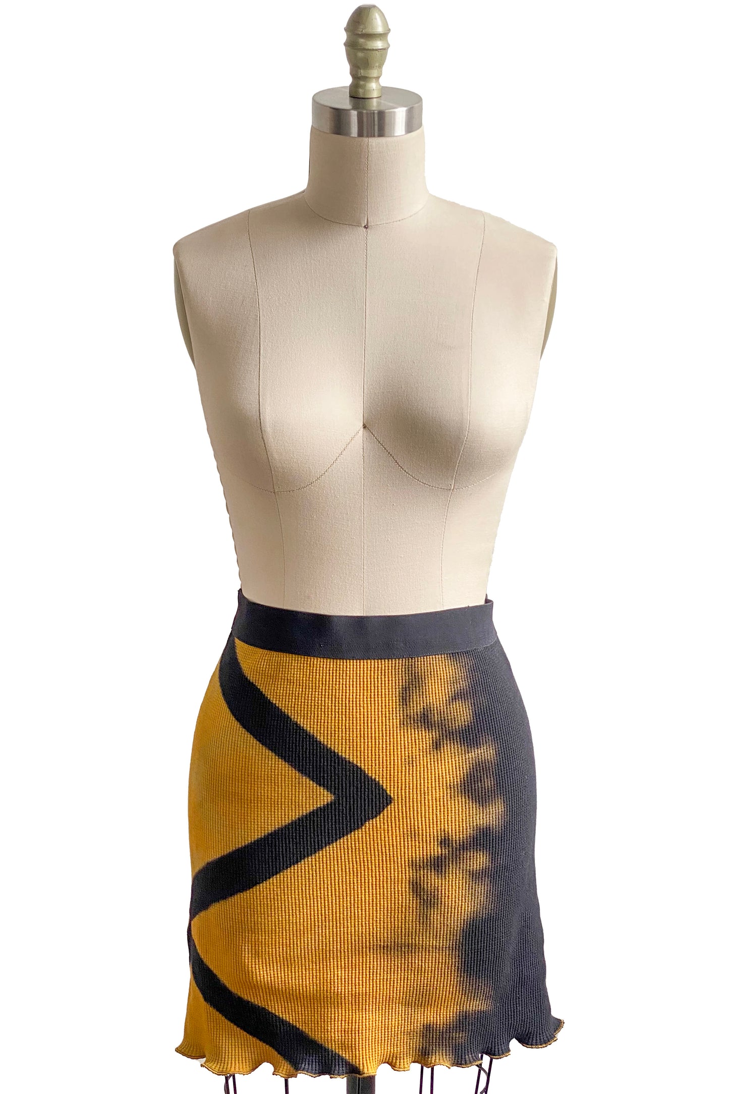 Short Waffle Stretch Tube Skirt w/ Itajimie Dye - Gold & Black - Medium