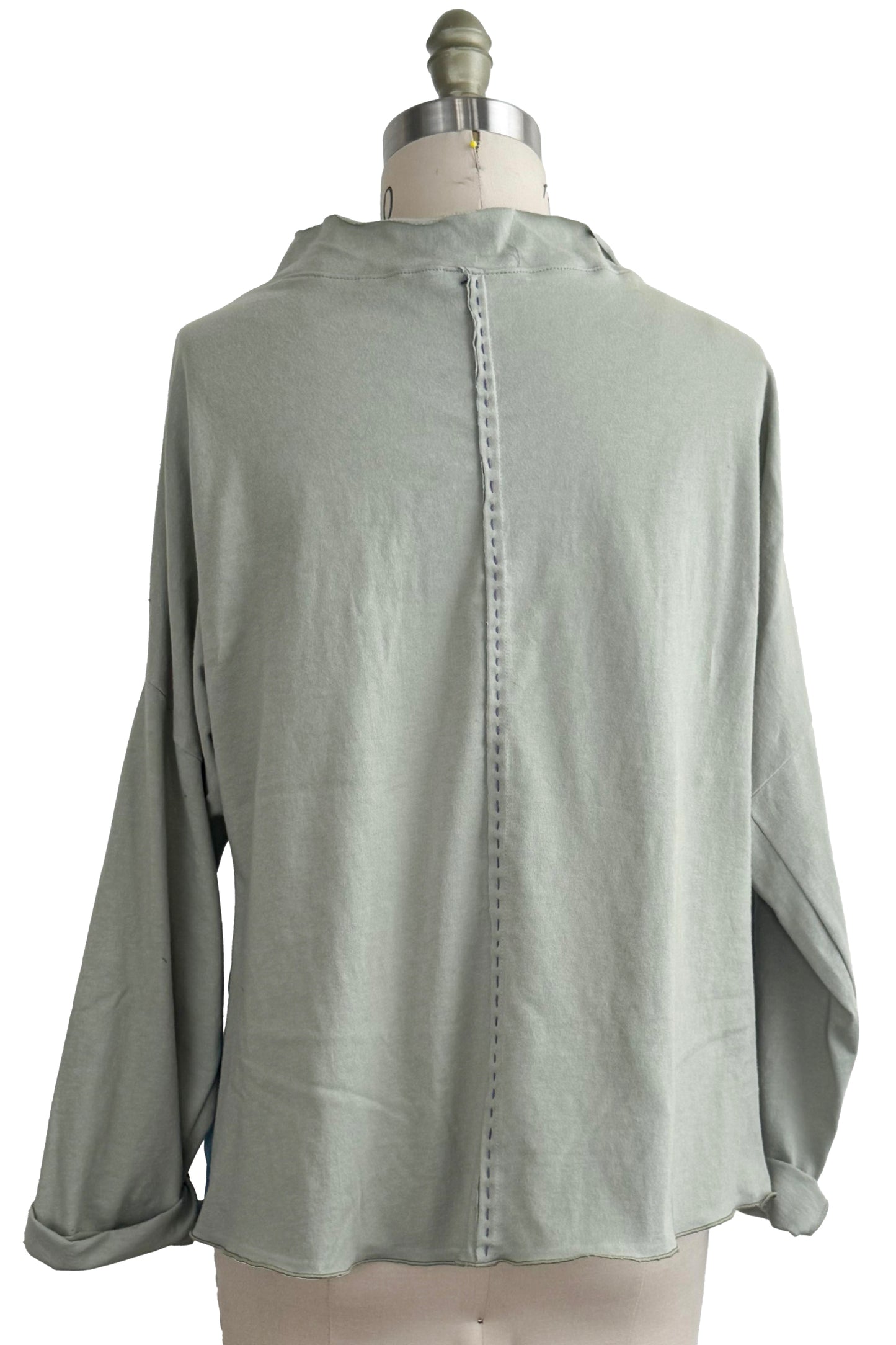 Portia Knit Top with Silk Panel - Painted - Sage & Blue