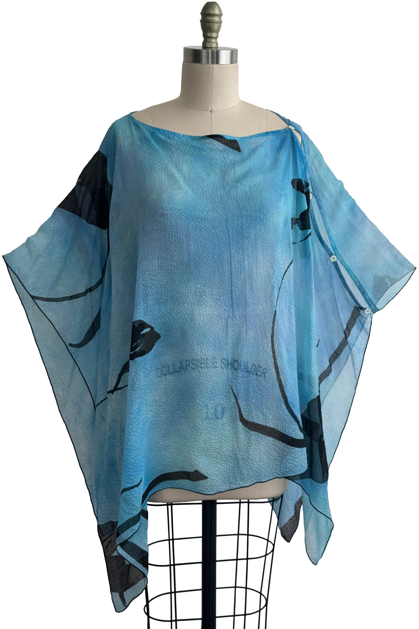 Button Drape Tulip Print - Seersucker Silk - Light Blue