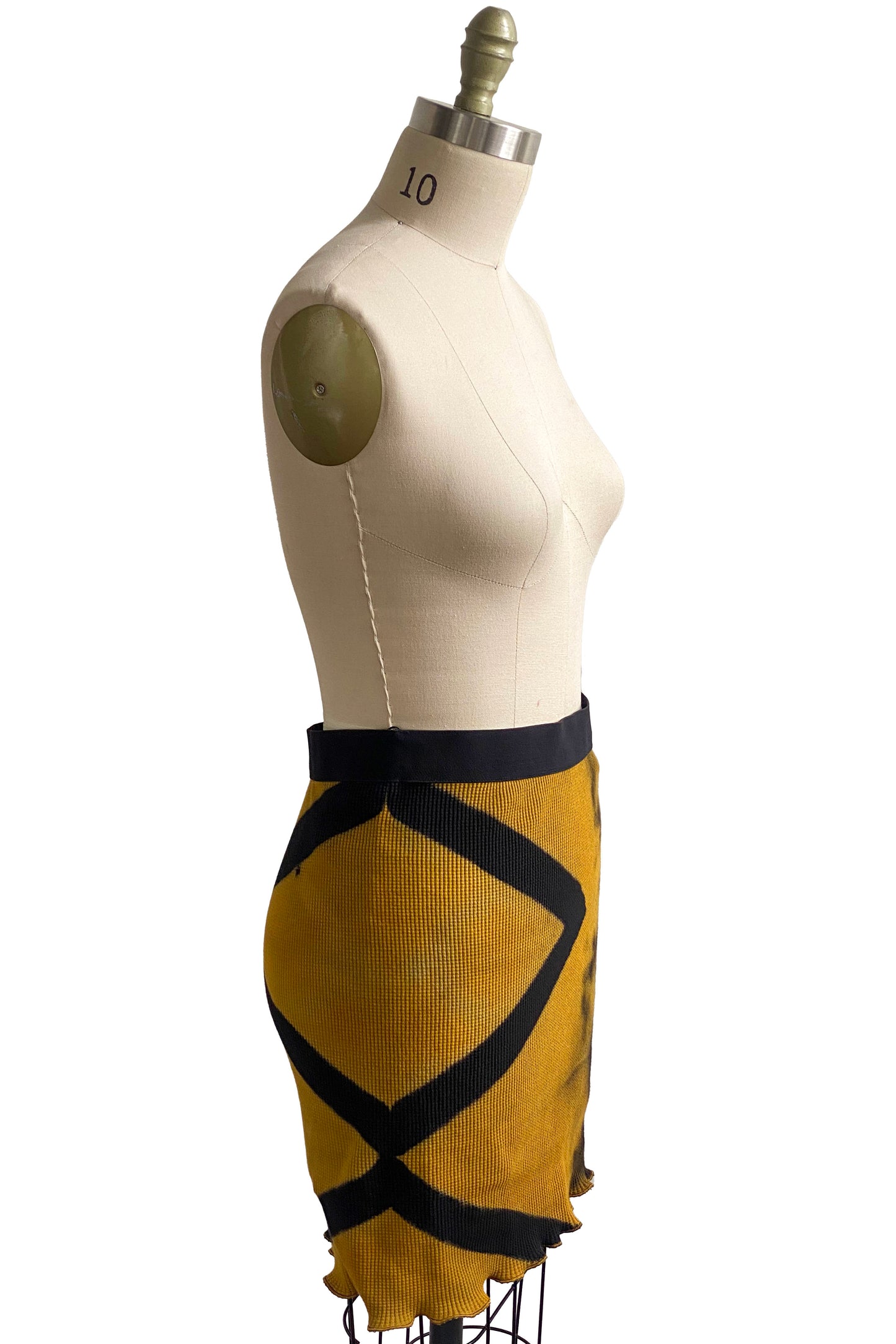 Short Waffle Stretch Tube Skirt w/ Itajimie Dye - Gold & Black - Medium