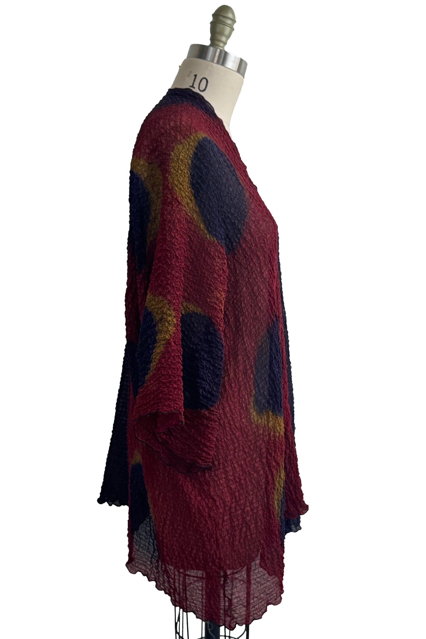 Lundy Duster in Waffle Silk - Shibori Dye - Ink, Red & Olive